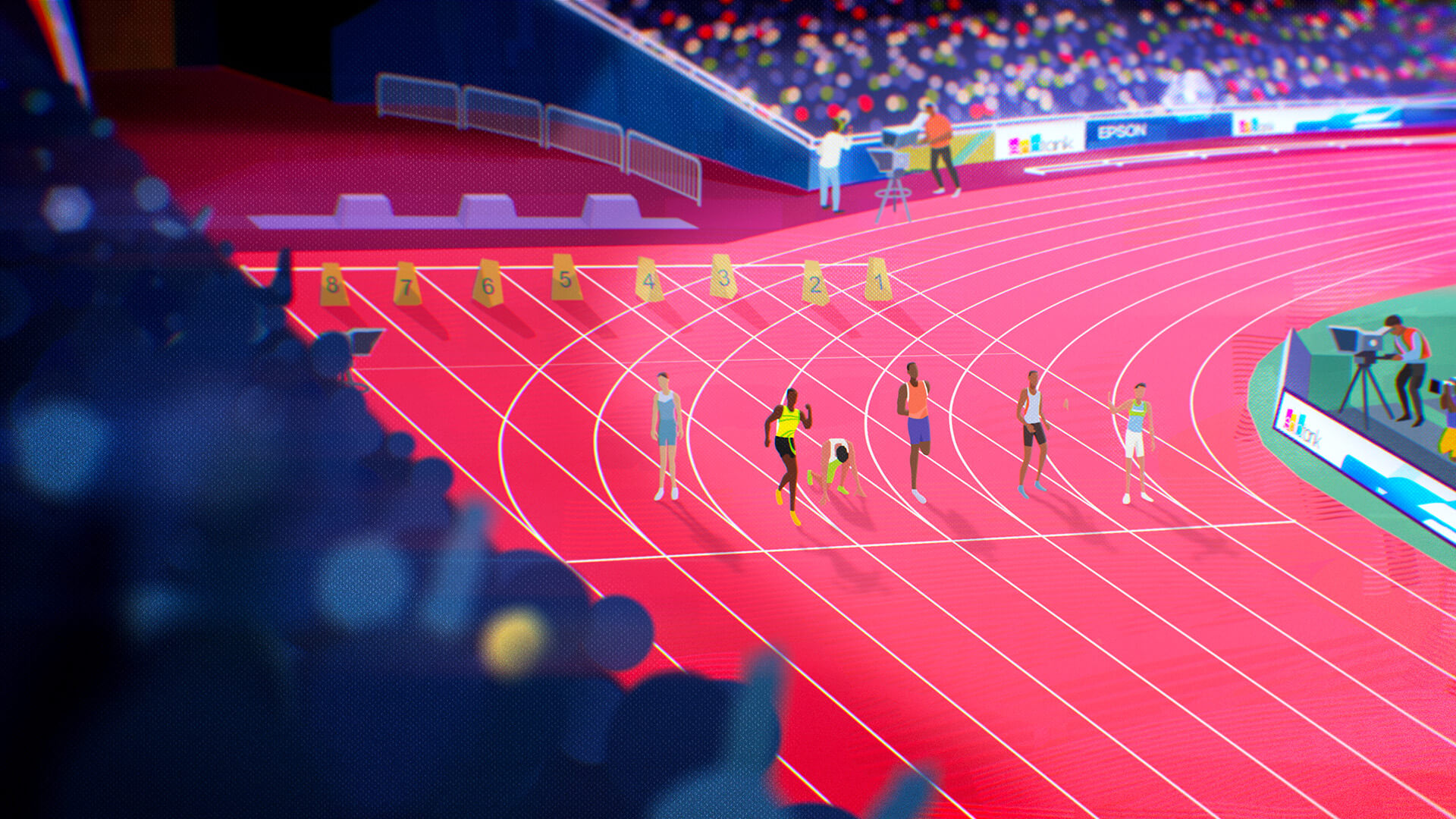 Animation of runners preparing for the start