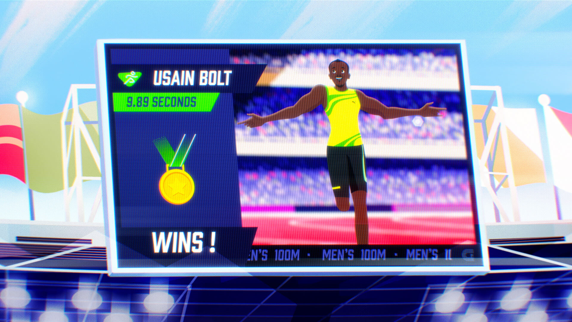 Usain Bolt celebrating the victory