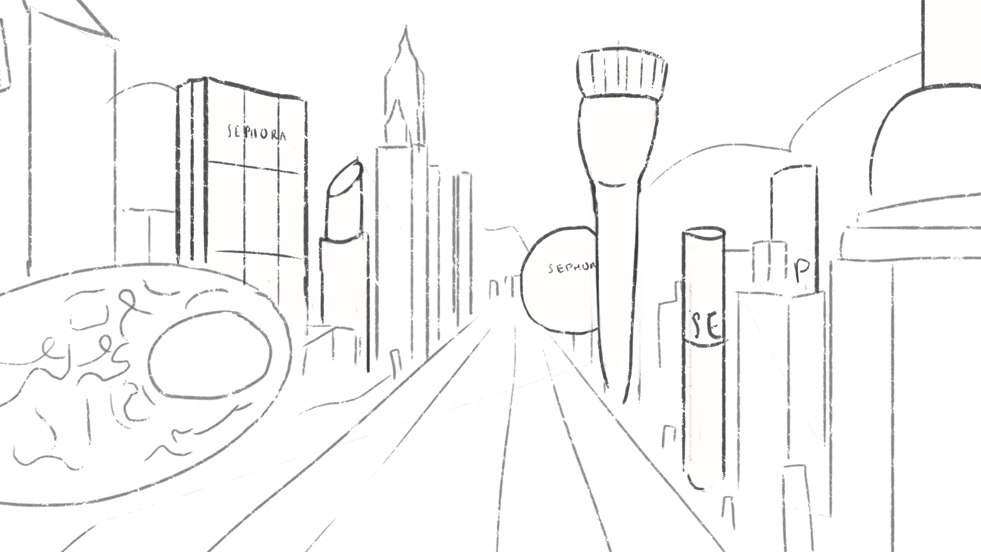 Opening title for Sephora announcement video storyboard sketch 